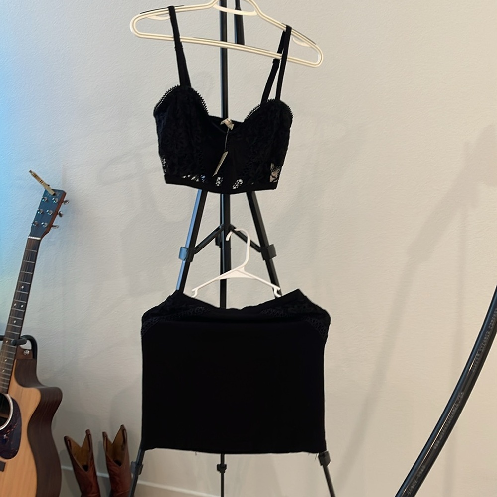 Free People Black Lace Crop Top & Skirt set